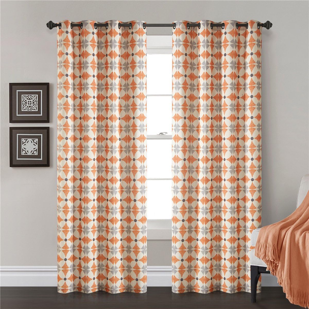 Dreaming Casa Pattern Curtains Orange Vivid Window Curtains Livingroom 2 Panels Thermal