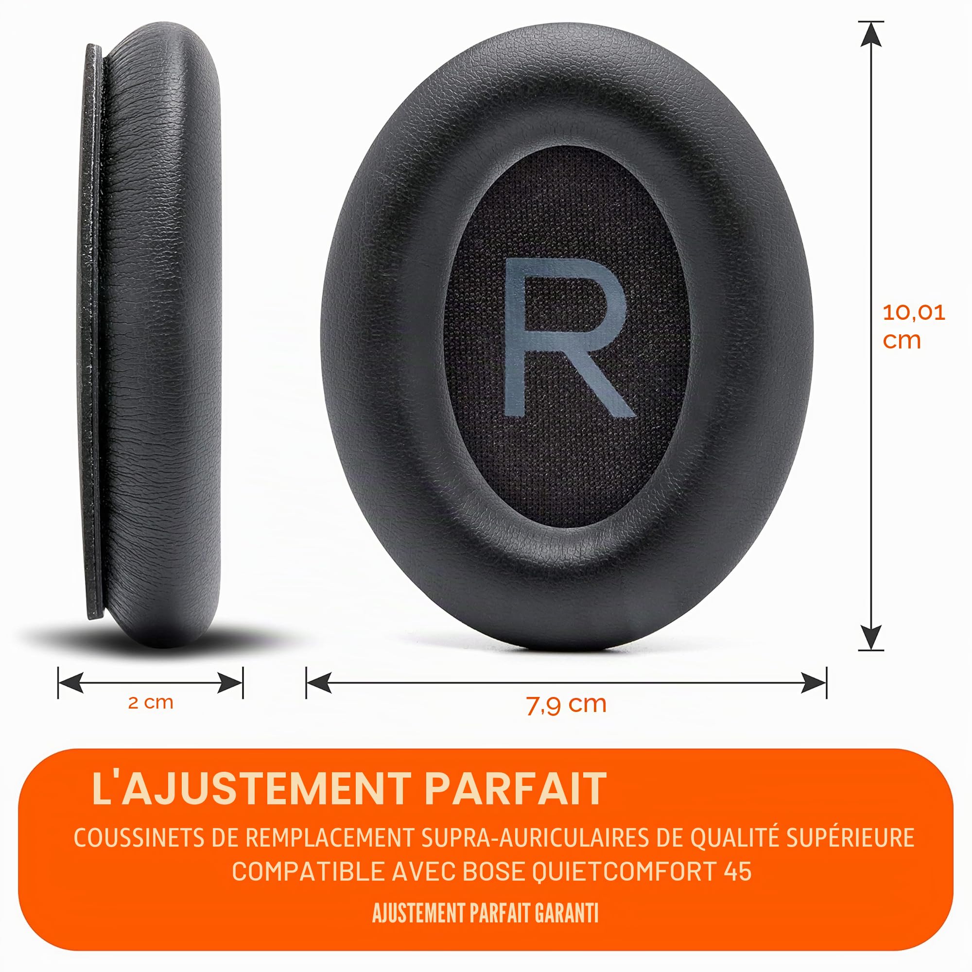 WC PadZ QC45 - Oreillettes pour Bose QuietComfort 45 / QuietComfort Se/QuietComfort Wireless, fabriqués par Wicked Cushions | Coussin Extra épais | Black
