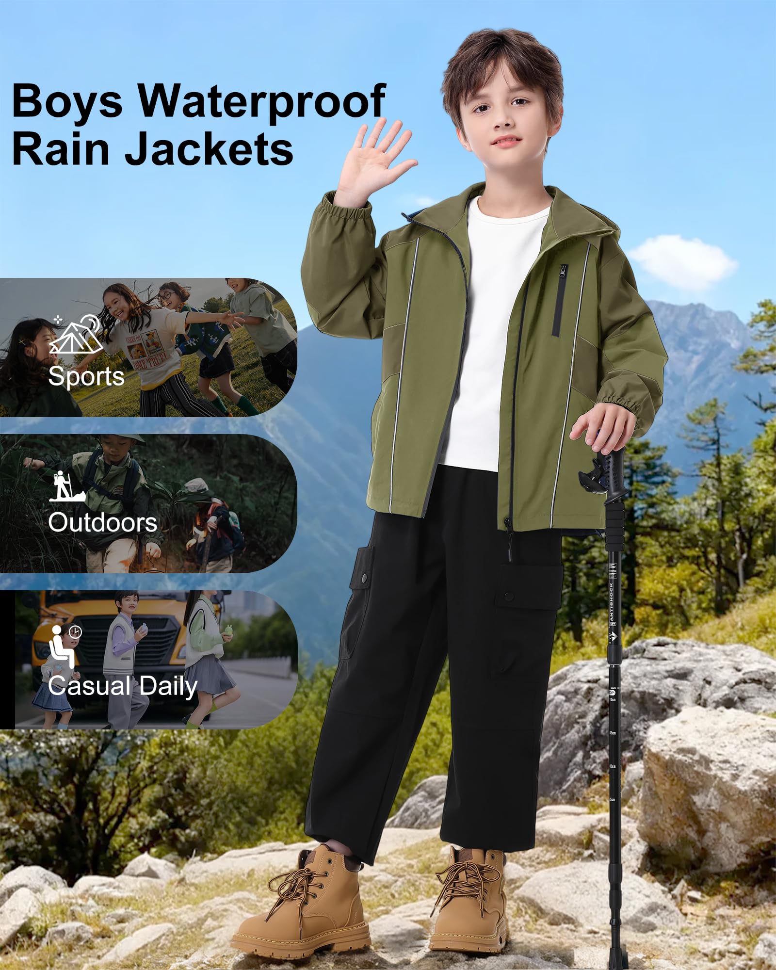 Rolanko Chaqueta Impermeable para Niños, Impermeable Cortavientos Ligero Chaquetas Softshell Outerwear con Capucha y Cremallera