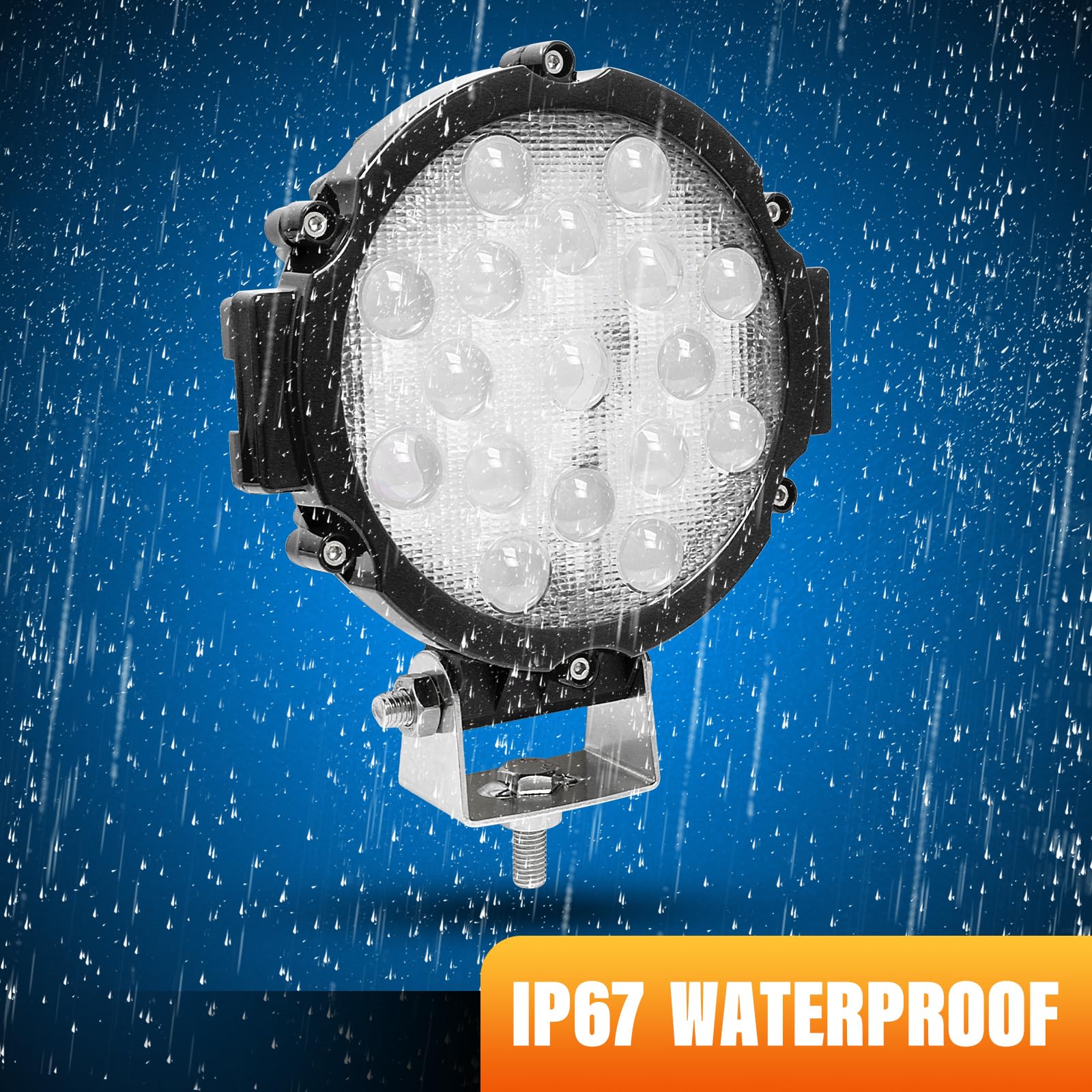RIGIDON 5D Reflektory Robocze Led Okrągły, 7 Cali 51W Led Reflektory Samochodowe, Czarny | 12V 24V, 6000K Biały, wodoodporny, światło drogowe, światło jazdy do 4x4 Ciągnik samochodowy SUV ATV ATV ATV terenowy