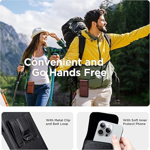 Vista 5 de Funda con clip para cinturón para iPhone 17, 17 Pro, 16, 16 Pro, 15, 15 Pro, 14, 14 Pro, 13, 13 Pro, 12, Galaxy S25, S24, S23, Funda de cuero Negro
