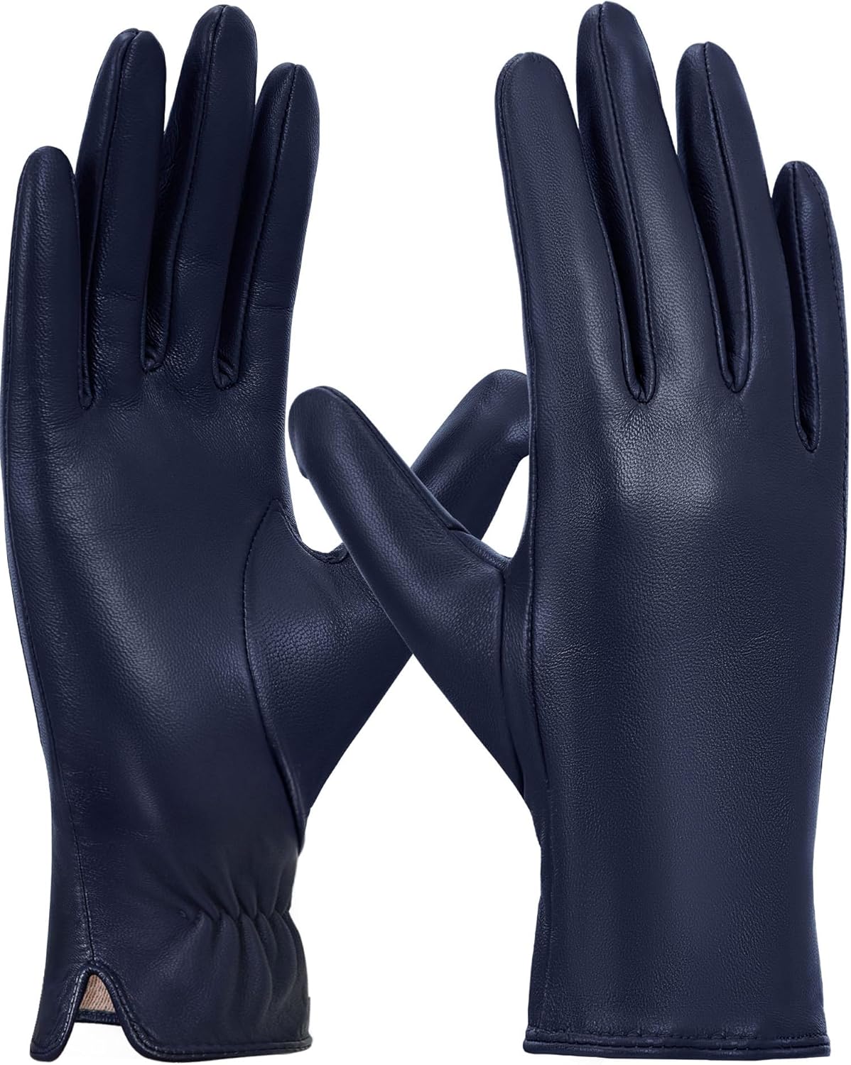 GSG SINCE 1998 Heren Schapenleren Handschoenen Chrome-Vrij Touchscreen Winter Rijhandschoenen met Kasjmier Voering M16516, Donkerblauw, L
