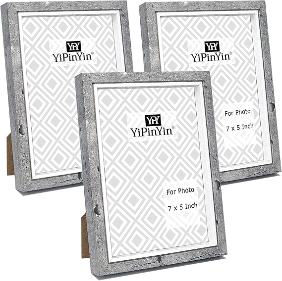 4 x 6 Inch Cement Grey & White Two Tone Photo Frames Set of 3, Wooden Boxed 6 x 4 inch Inlay