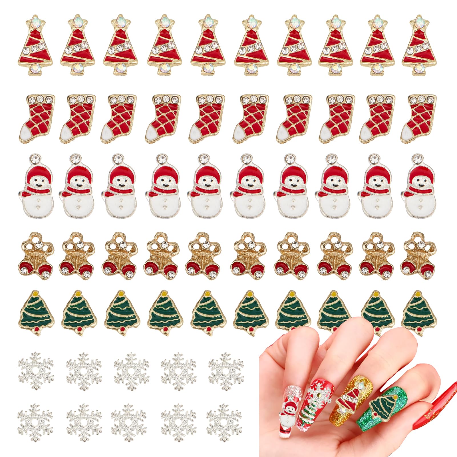 NICENEEDED 60 Pcs Christmas Nail Charms, Santa Claus Snowman Snowflake Nail Art Decorations