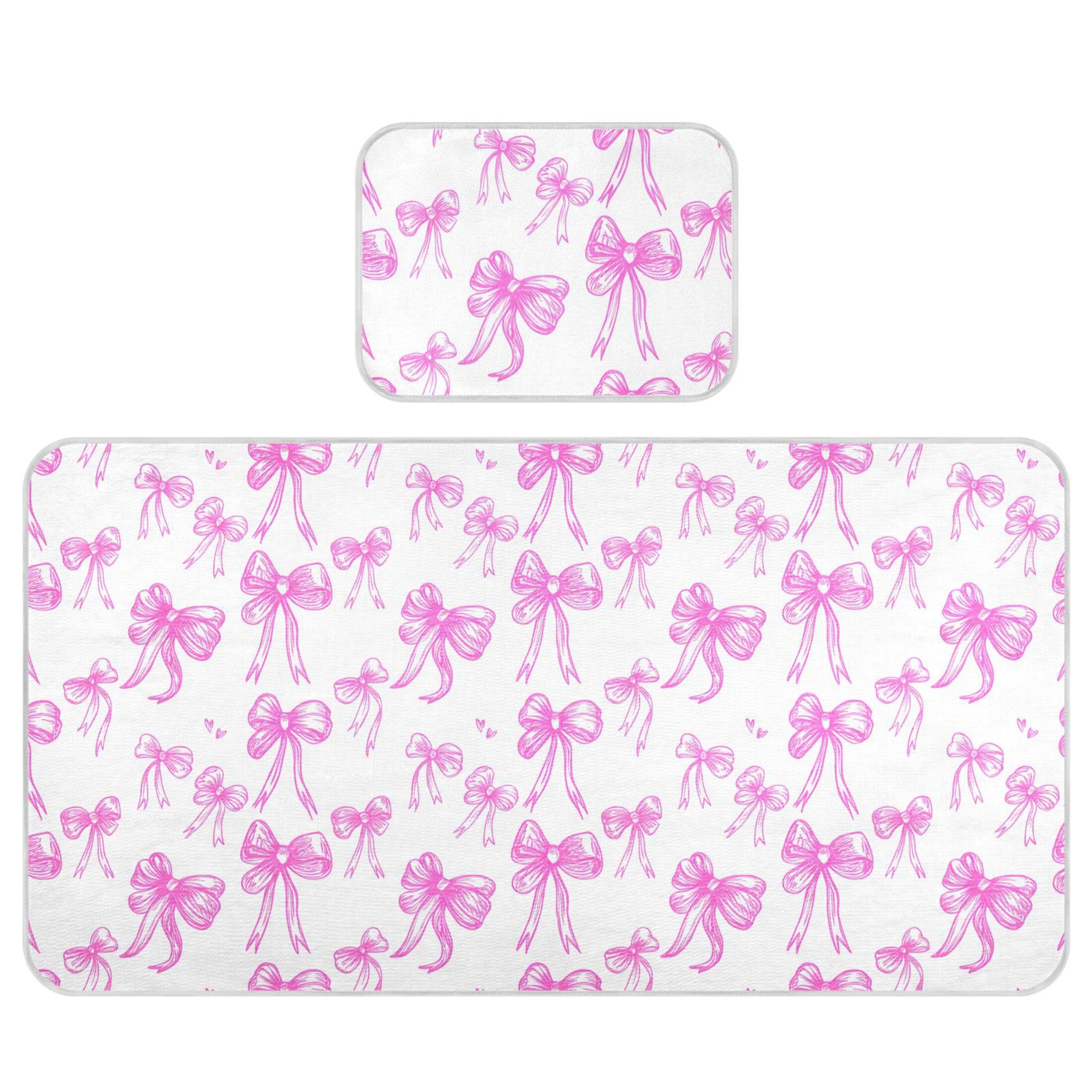 Takiito Pink Bows Baby Cooling Mattress Pad, Soft & Breathable Cooling Mat Keep Baby Cool in Summer 28x52 in, Nursery Essential