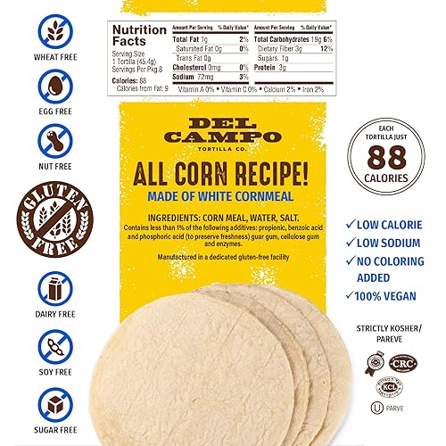Miniatura 2 de Del Campo Soft Corn Tortillas - 8 Pulgadas Redondo 100 natural libre de gluten y todo el maíz auténtica comida mexicana Muchas opciones de servicio