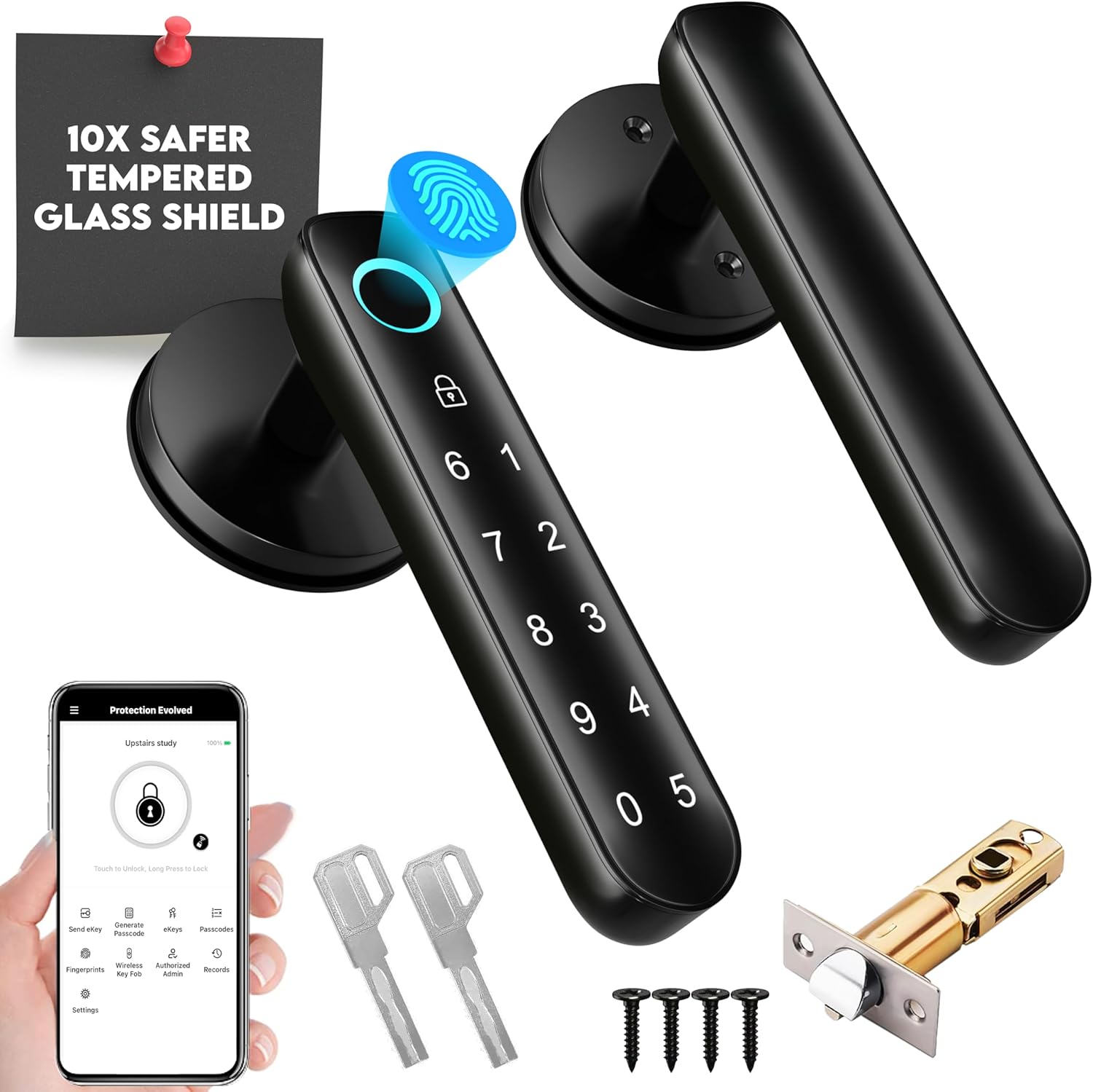 Large Area Fingerprint Door Lock – APP/Biometric/Passcode/Keypad/Keyless Entry Lock – Smart Door Knob Handle with Codes for Bedroom, Room, Home, Apartment – Easy Installation, Tempered, Wifi/Bluetooth Large Area Fingerprint Door Lock – APP/Biometric/Passcode/Keypad/Keyless Entry Lock – Smart Door Knob Handle with Codes for Bedroom, Room, Home, Apartment – Easy Installation, Tempered, Wifi/Bluetooth