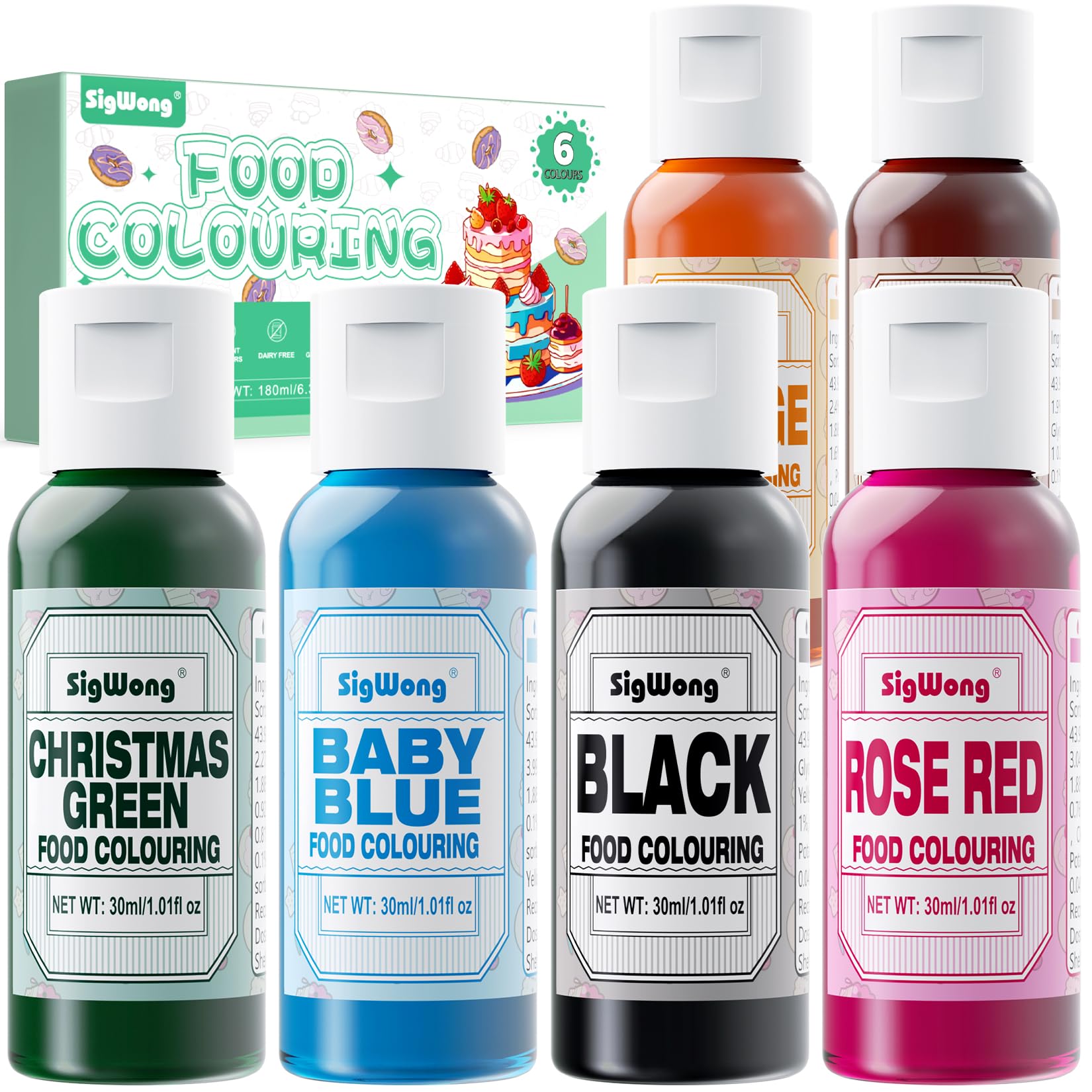 Food Coloring Set - 6 Vibrant Colors Concentrates for Sports Drinks, Baking, Cake Decorating, Candy Making