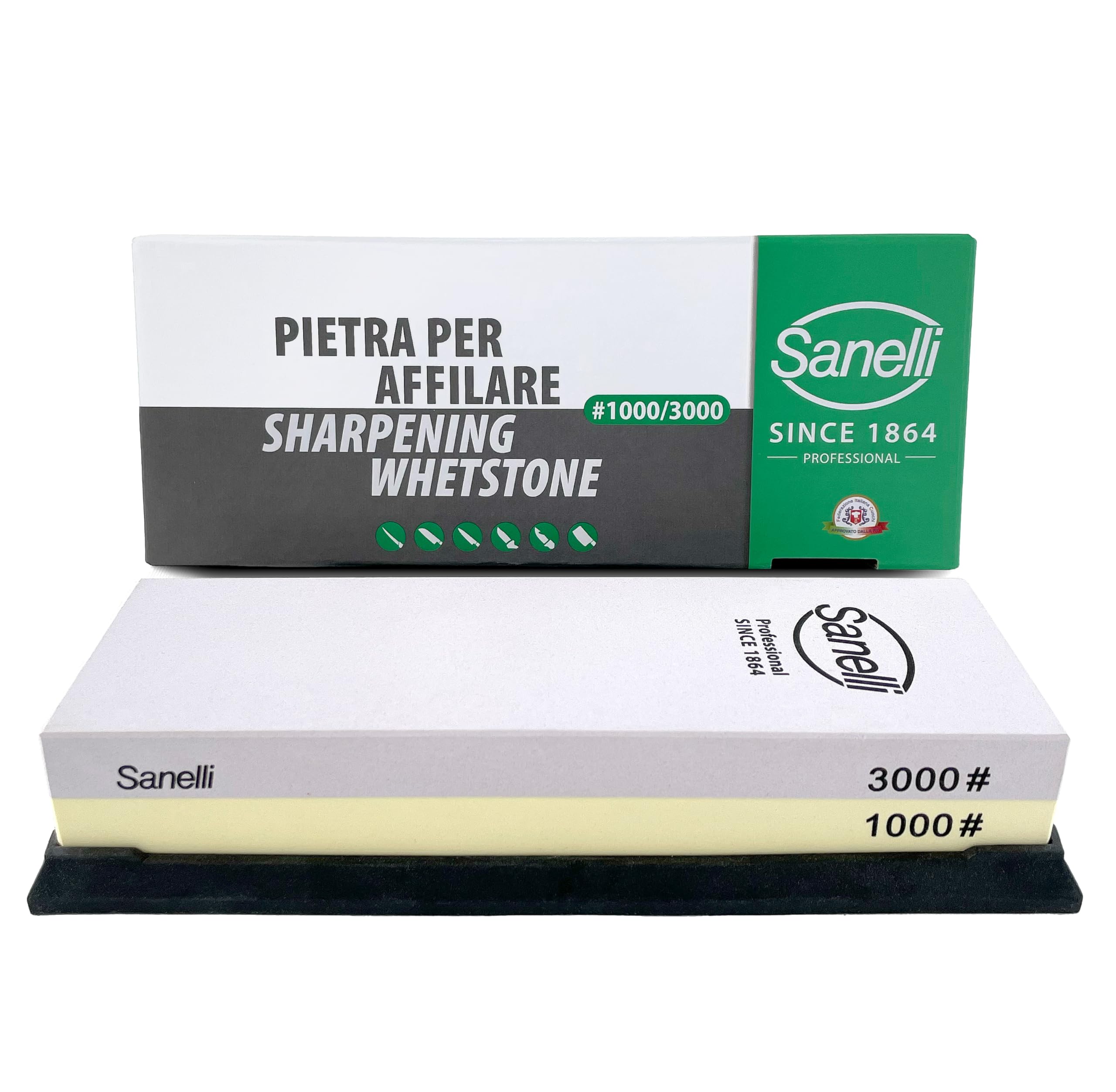 Sanelli, Pietra Affilacoltelli Professional, Combinata: Grana Media #1000 e Grana Fine #3000, Ideale per affilare lame coltelli da cucina e outdoor