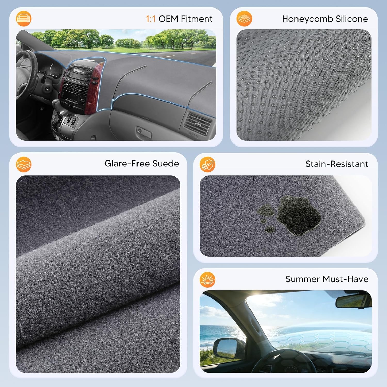 CARTIST Gray Dash Cover for 2004-2010 Toyota Sienna Dashboard Cover Accessories Premium Anti-Glare Sun Shade Sienna Dash Mat Non-Slip&Airbag Safe Interior Protector