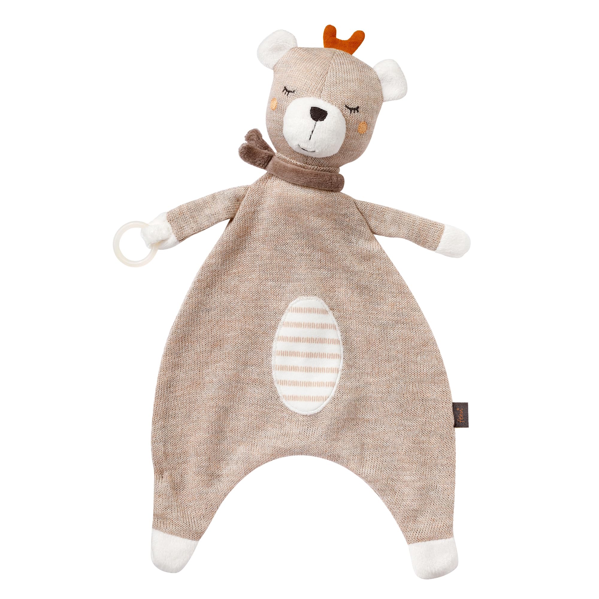 Fehn FehnNATUR Baby Comforter Teddy Bear with Organic Cotton - Cuddle Blanket for Newborns - Cuddly Toy Dummy Cloth - Cuddly Blanket with Dummy Ring for Babies and Toddlers from 0+ Months