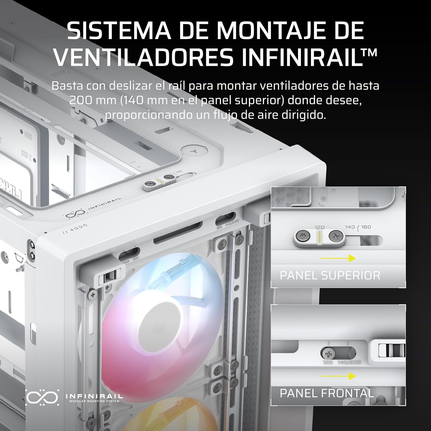 CORSAIR Frame 4000D RS ARGB Caja Modular ATX Mid–Tower para PC – Alto Flujo de Aire, 3 Ventiladores RS ARGB preinstalados, ASUS BTF, MSI Project Zero, Gigabyte Project Stealth – Blanco 6