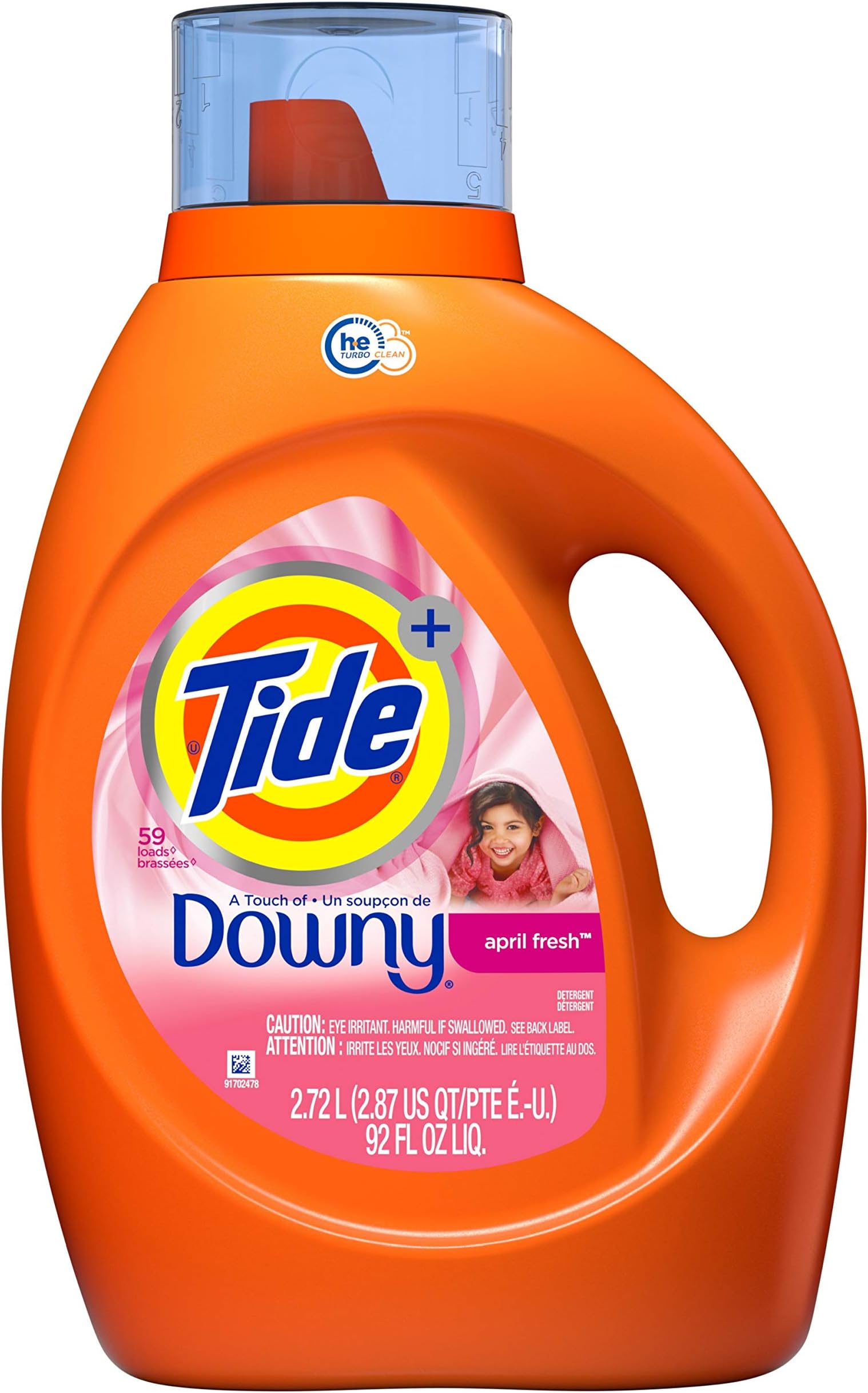 Tide Liquid Laundry Detergent with a Touch of Downy, April Fresh, 59 loads, 92 fl oz, HE Compatible