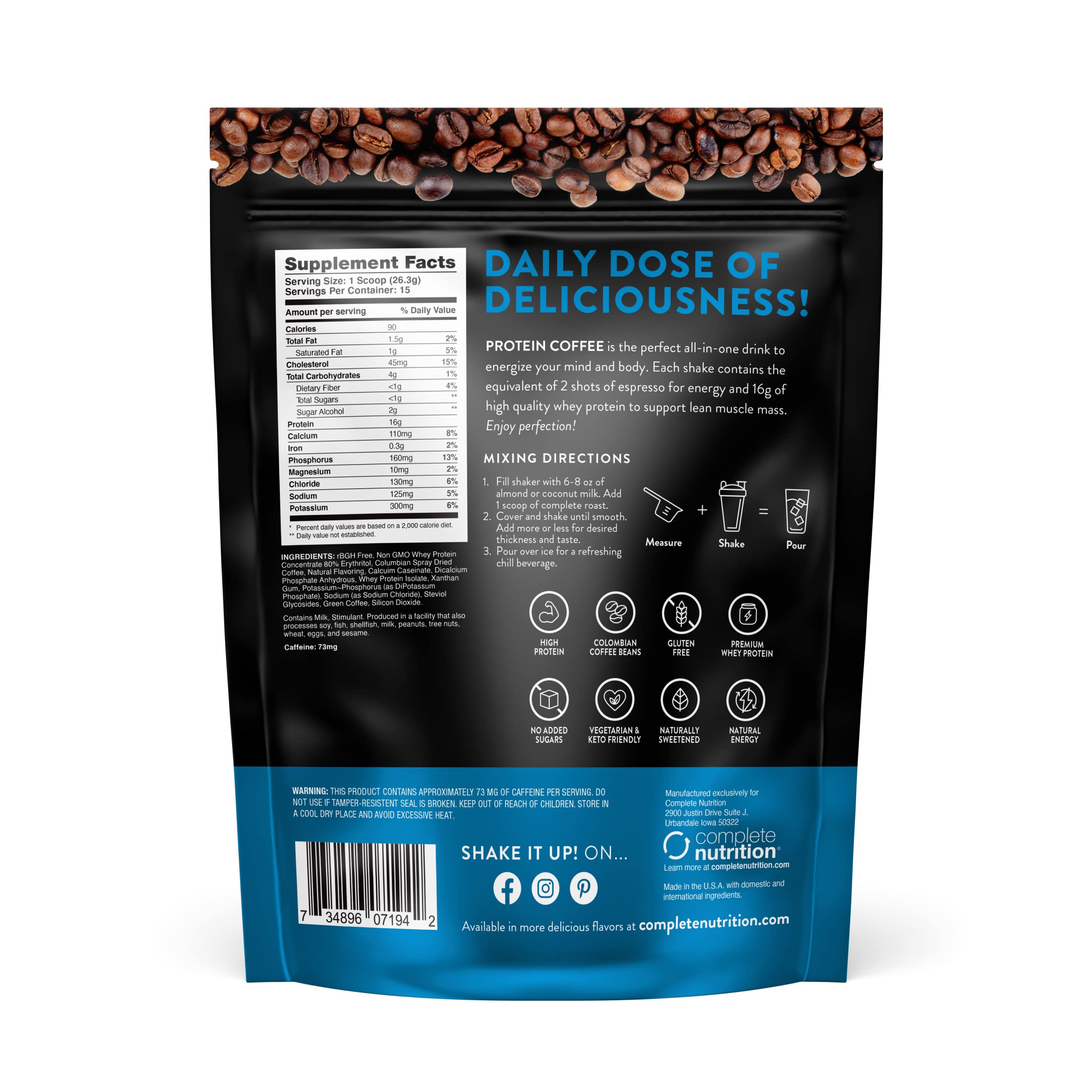 Complete Roast - Vanilla - Gourmet Coffee Protein - All Natural 15 Servings