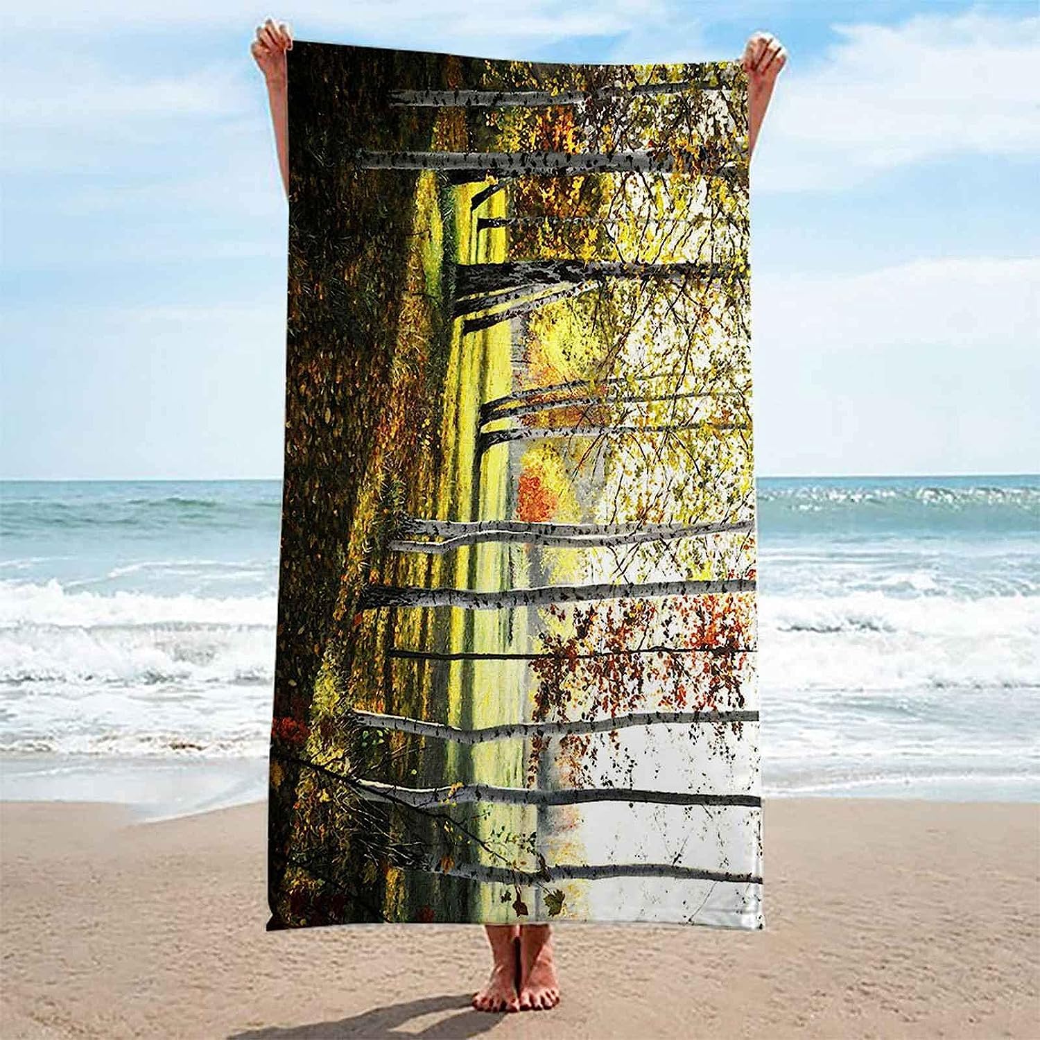 Serviette De Plage 3D Paysage De Forêt Verte, Serviette De Bain XXL 150 X 200 Cm Microfibre À Séchage Rapide, Serviettes De Plage Enfant Femme Homme Drap De Plage pour Natation Picnic -8F8C