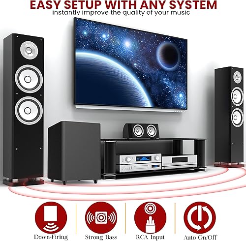 Miniatura 8 de Pyle Subwoofer de encendido activo de Estados Unidos, 10 pulgadas, diseño con puerto con controlador de nivel de entrada alto a bajo, altavoz