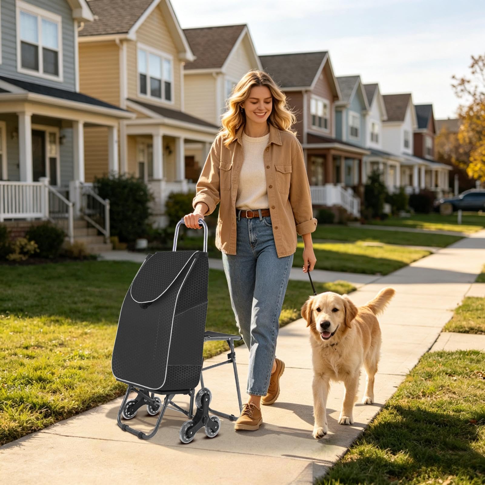 Carrello Saliscale Borsa Trolley Portatile A 3 Ruote Per Scale | Carrello Spesa Portatile Per Anziani Scale Appartamento Supermercato E Mercato Lavanderia E Casa