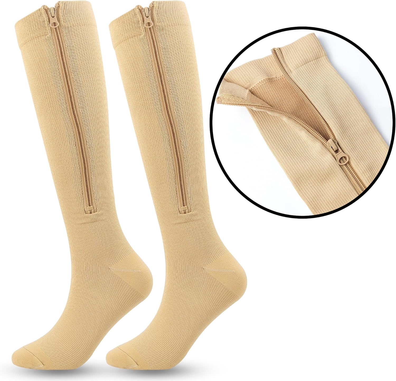 IZUS Women-Men Zipper-Up Compression-Socks Closed Toe Knee-High Support-Socks for Edema/Varicose-Veins/Swelling/Nurses-Walk - Image 3