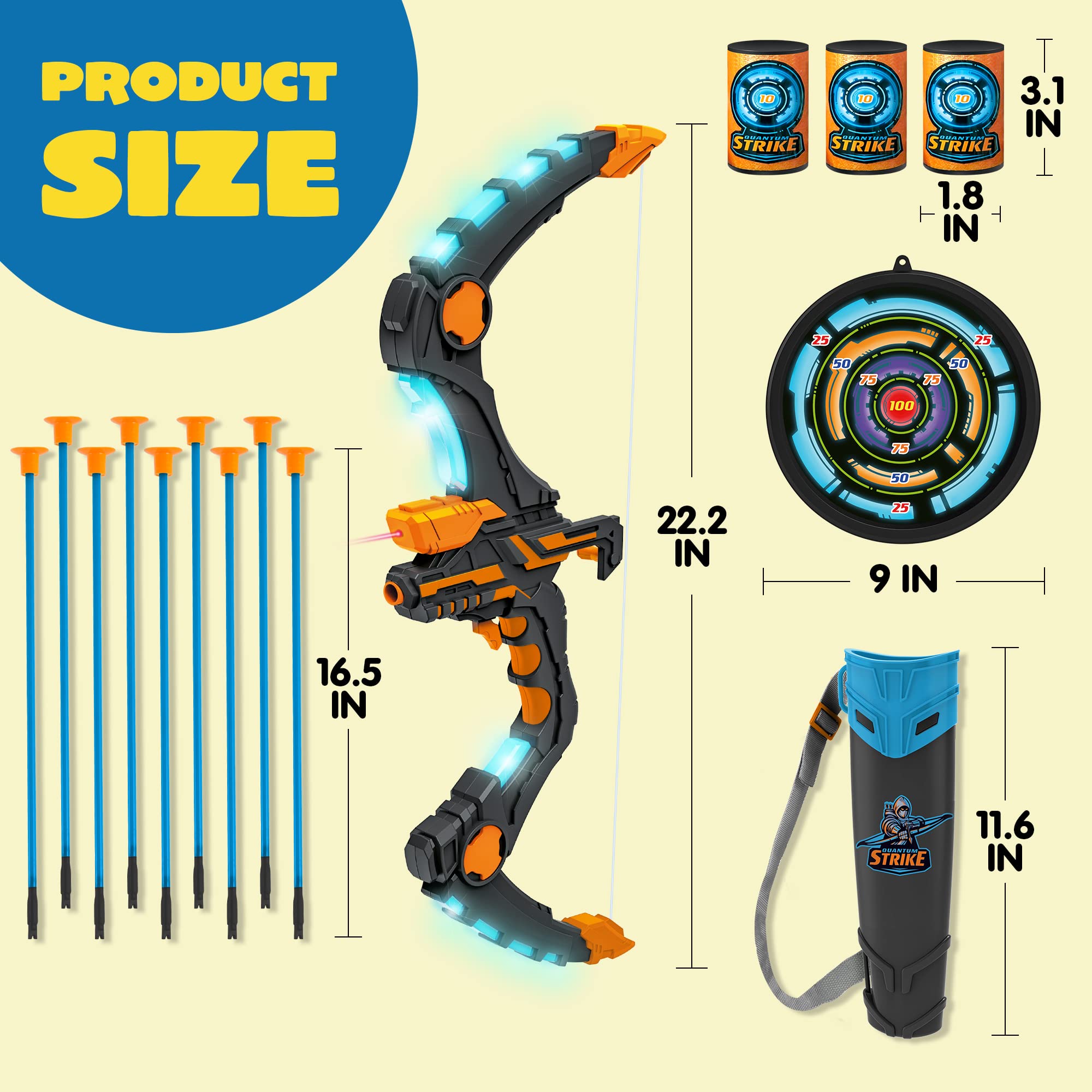 JOYIN Bow and Arrow for Kids with LED Flash Lights - Archery Bow with 9 Suction Cups Arrows, Target and Quiver for Outdoor Play (Black Blue)