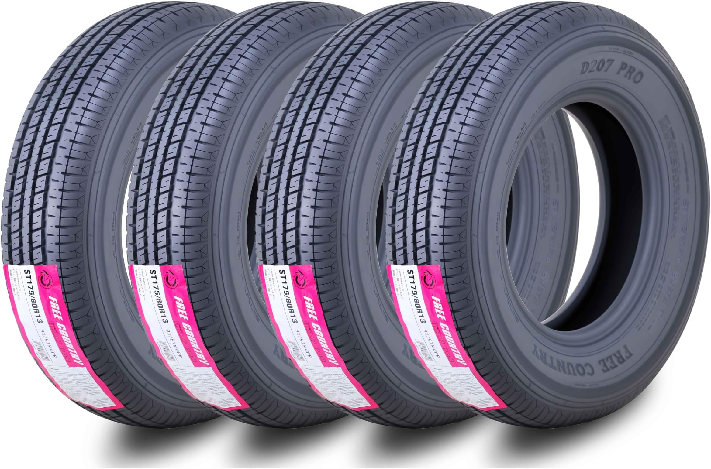 Free Country Grand Ride Set 4 Trailer Tires ST175/80R13 6 Ply Load Range C Steel Belted Radail with FeaturedScuff Guard 11151