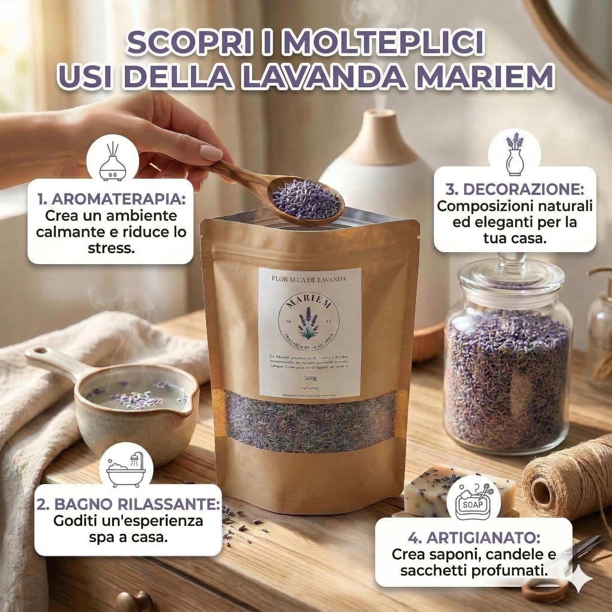 Lavanda Essiccata Mariem 500g Fiori Profumati 100% Naturali Spagna