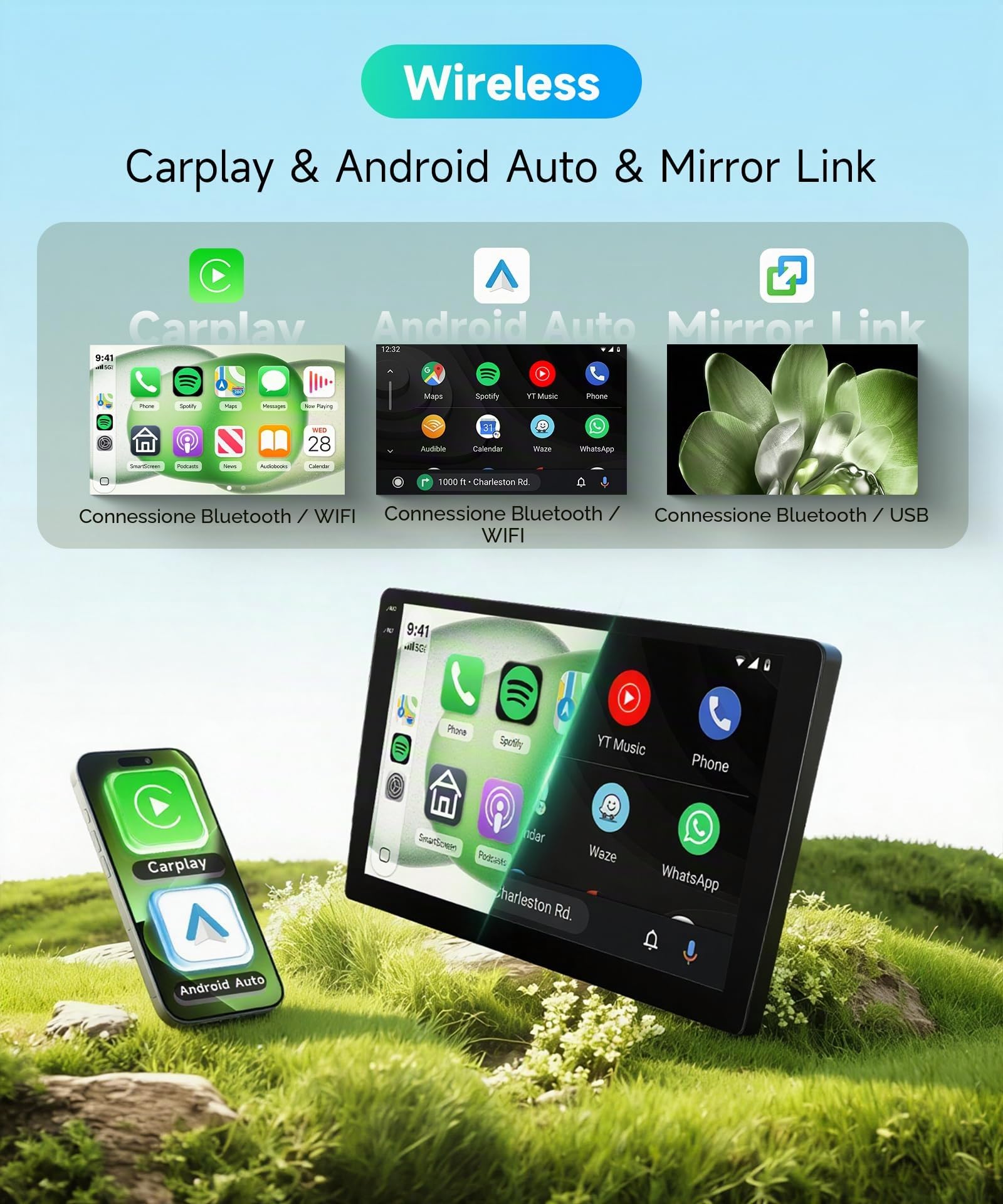 Rimoody 4G+64G Android Autoradio per Lancia Ypsilon 2011-2020 Wireless Carplay Android Auto, 9 Pollici Incell Touchscreen Radio GPS Navi WiFi Mirror Link Bluetooth FM/RDS/EQ/SWC Telecamera Posteriore