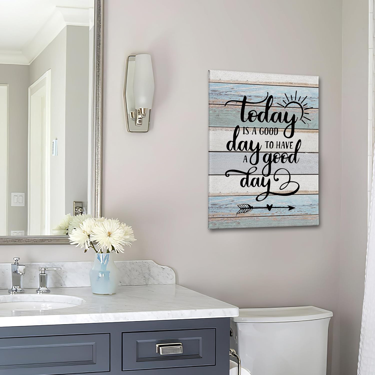 PHAMTE Home Today Is a Good Day To Have a Good Day Inspirational Quotes Wall Art, Rustic Farmhouse Motivational Print Framed Canvas Painting Artwork Home Bedroom Room Office Decor 16x24In