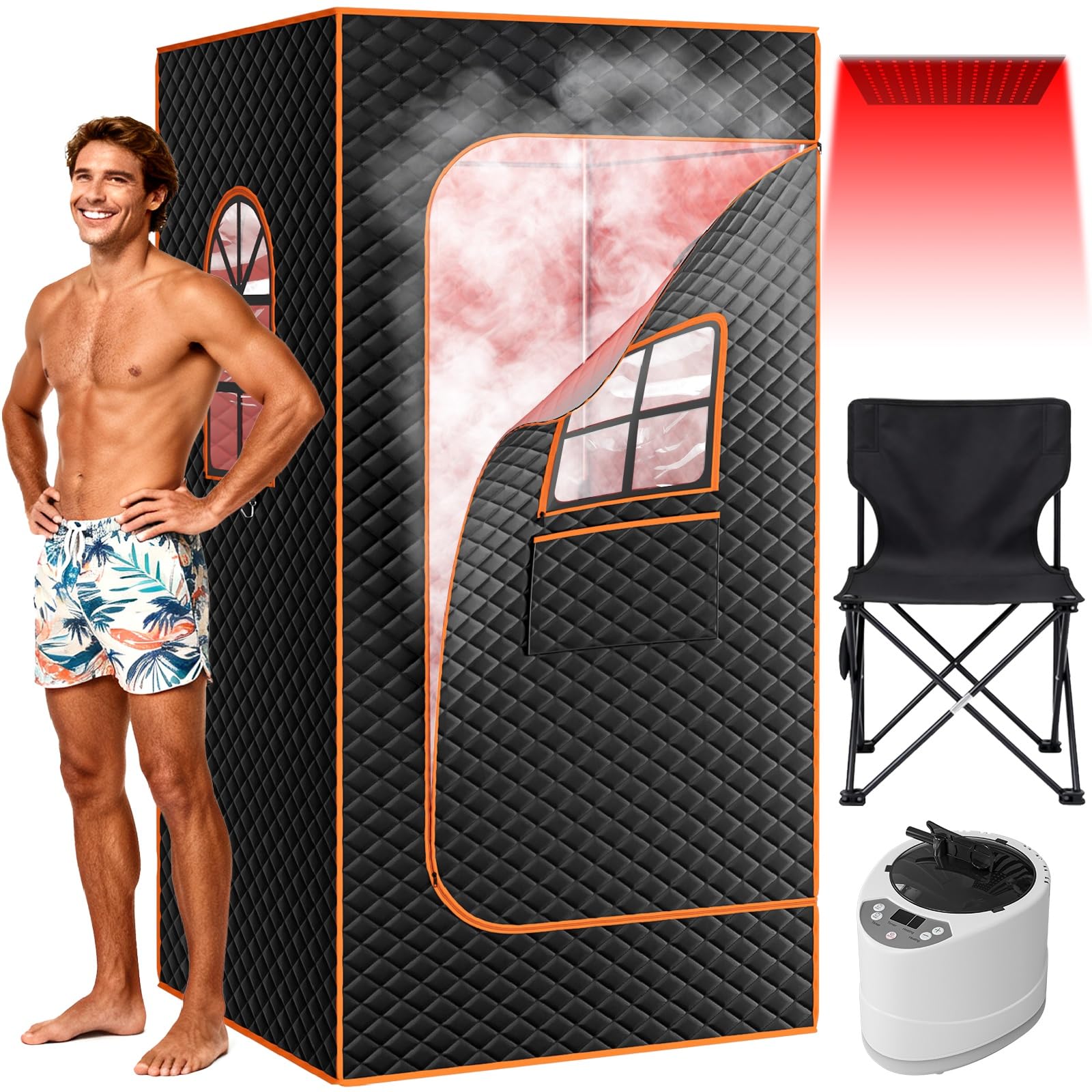 SUNYRISY Sauna a vapore, sauna a infrarossi, per la casa, per 1 persona, portatile, con generatore di vapore da 3 l, regolazione intelligente, grande dimensione, tenda da sauna pieghevole con sedia