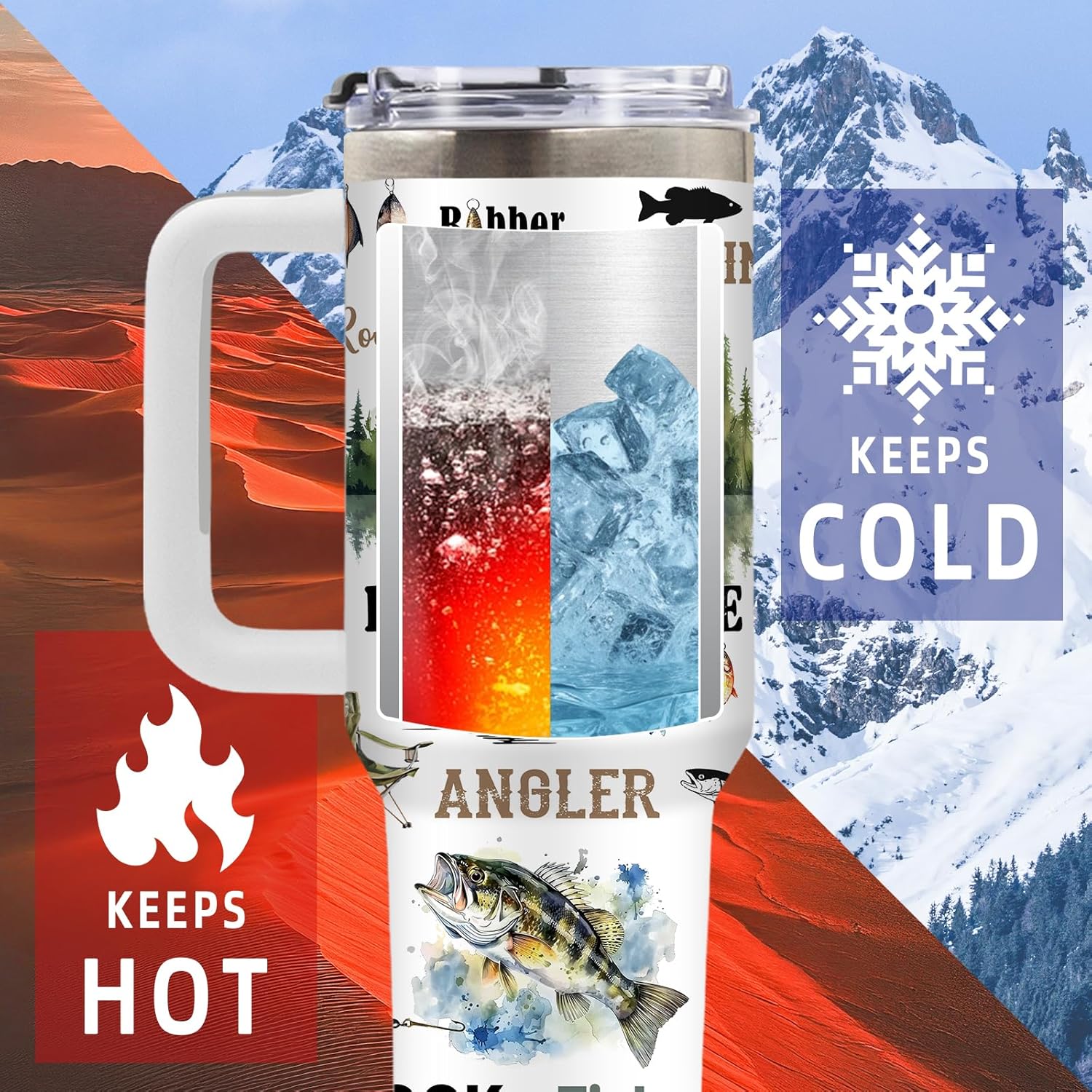 DUUV Fishing Gifts for Men, Fish Tumbler for Fisherman, Birthday Gifts for Men Dad Boys Who Love Fishing, Fisherman Gift for Christmas Thanksgiving, 40 Oz Tumbler with Handle, 1PCS - Image 5