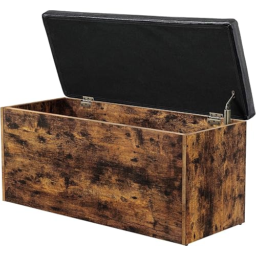 Rolanstar Storage Bench, Flip Top Storage Ottoman, Bed End Stool with Padded Seat, Toy Storage Chest for Entryway, Bedroom, Living Room, 39’’, Rustic Brown