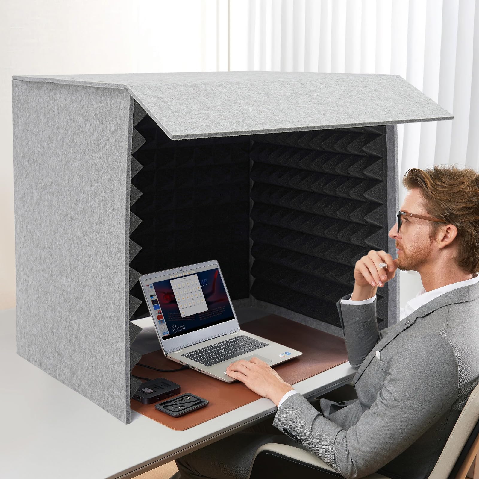 Vocal booth, cabina de voz portátil, espuma acústica de 5 cm de grosor + 12 mm de grosor, 60 x 60 x 60 cm, plegable, aislamiento acústico, equipo de grabación (gris y negro)