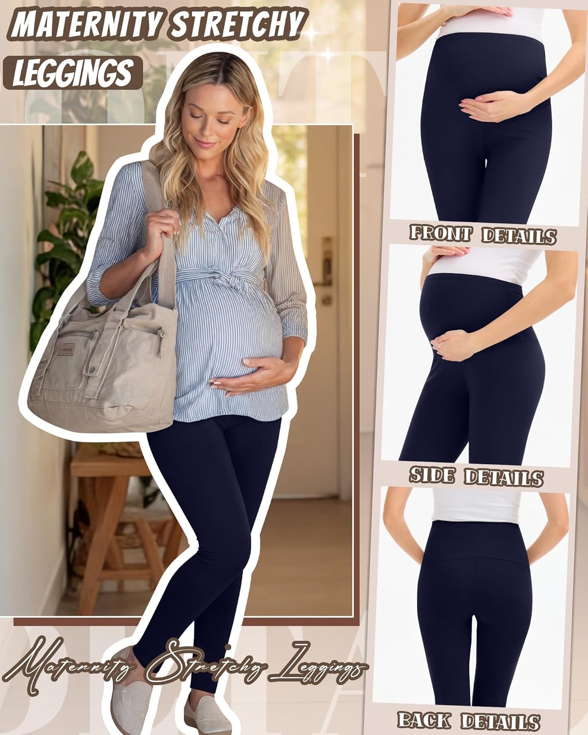 3 Pack Women's Maternity Pants Over The Belly Lightweight Stretchy Pregnancy Lounge Casual Soft Pajama Home Pants - Image 5