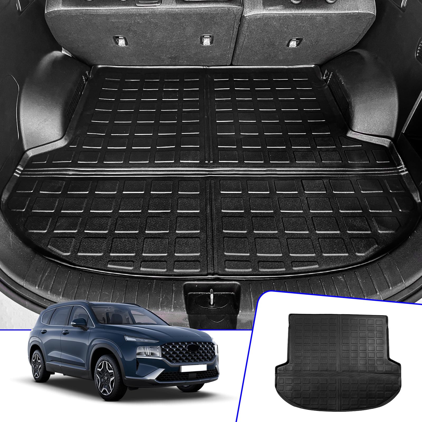 Rongtaod Cargo Mat Compatible with 2021-2023 Hyundai Santa Fe (Fit 5 Seats) Trunk Mat Cargo Mat Cargo Liner All Weather Trunk Liner 2022 Santa Fe Accessories (Trunk Mat)