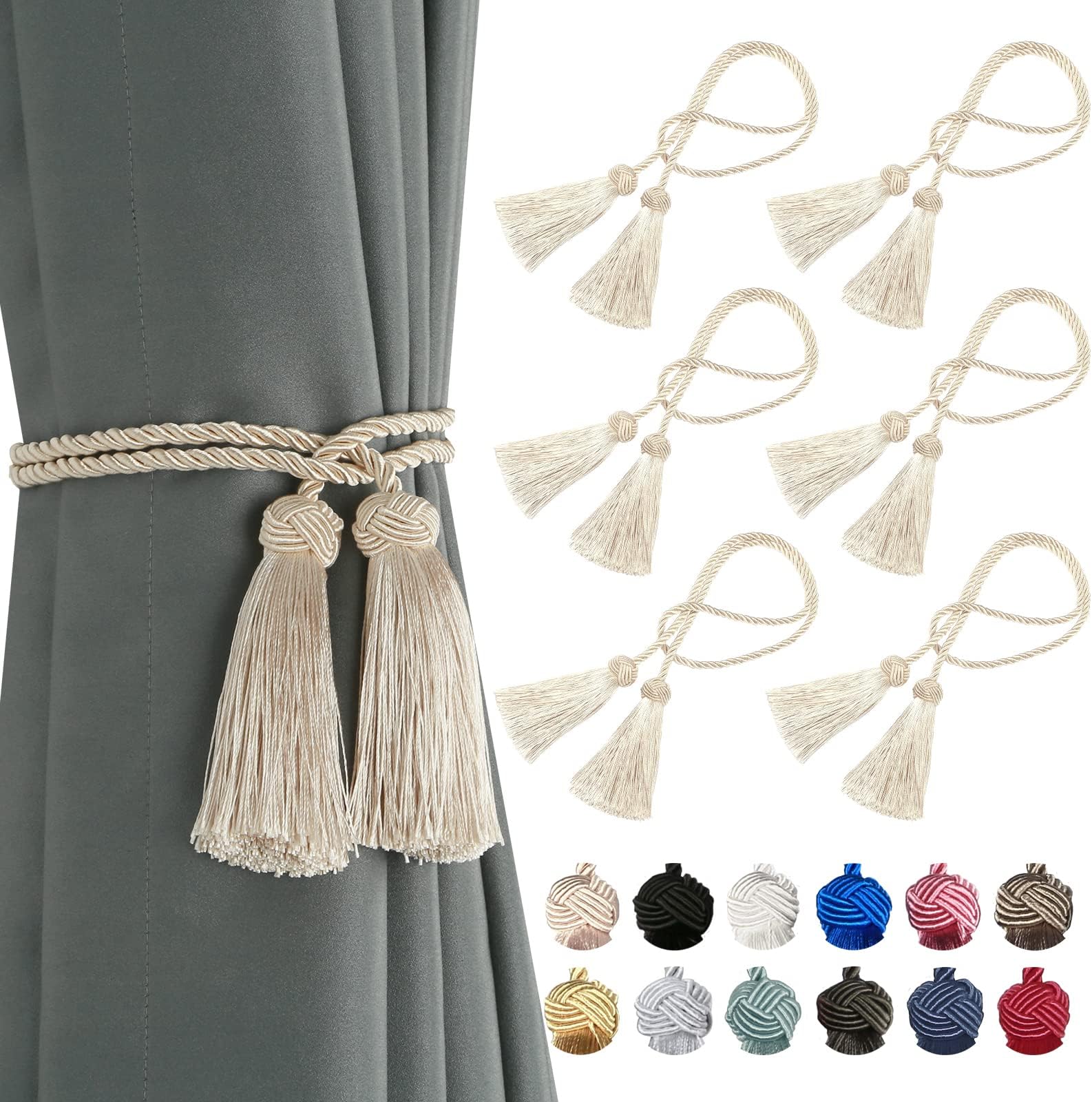 6 Pack Curtain Tiebacks for Drapes Outdoor Curtain