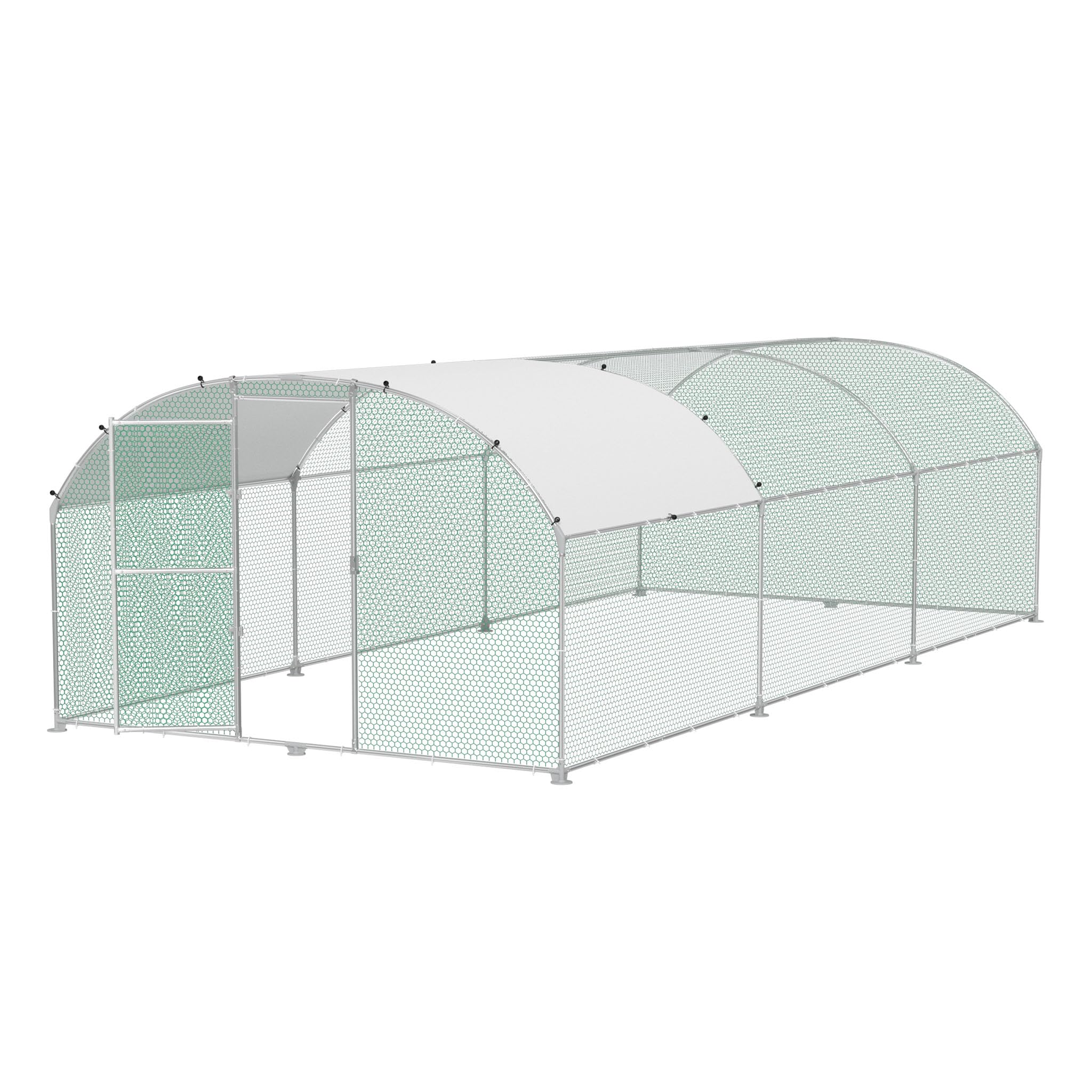 Hühnerstall Freilaufgehege 3x6x2m, Verzinkter Stahlrahmen Geflügelstall Hühnerhaus Bogenform Design mit Sonnenschutzdach, Outdoor Hühnerkäfig Voliere für Hühner, Enten, Kleintiere