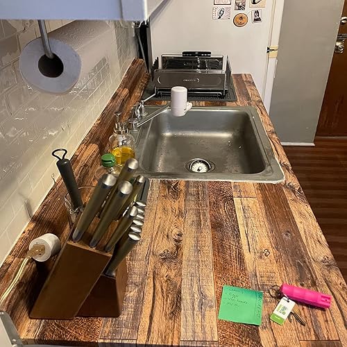 Miniatura 5 de TANONE Papel de contacto de madera para cocina, papel tapiz autoadhesivo extraíble, impermeable, papel de pared Shiplap de vinilo para armarios,