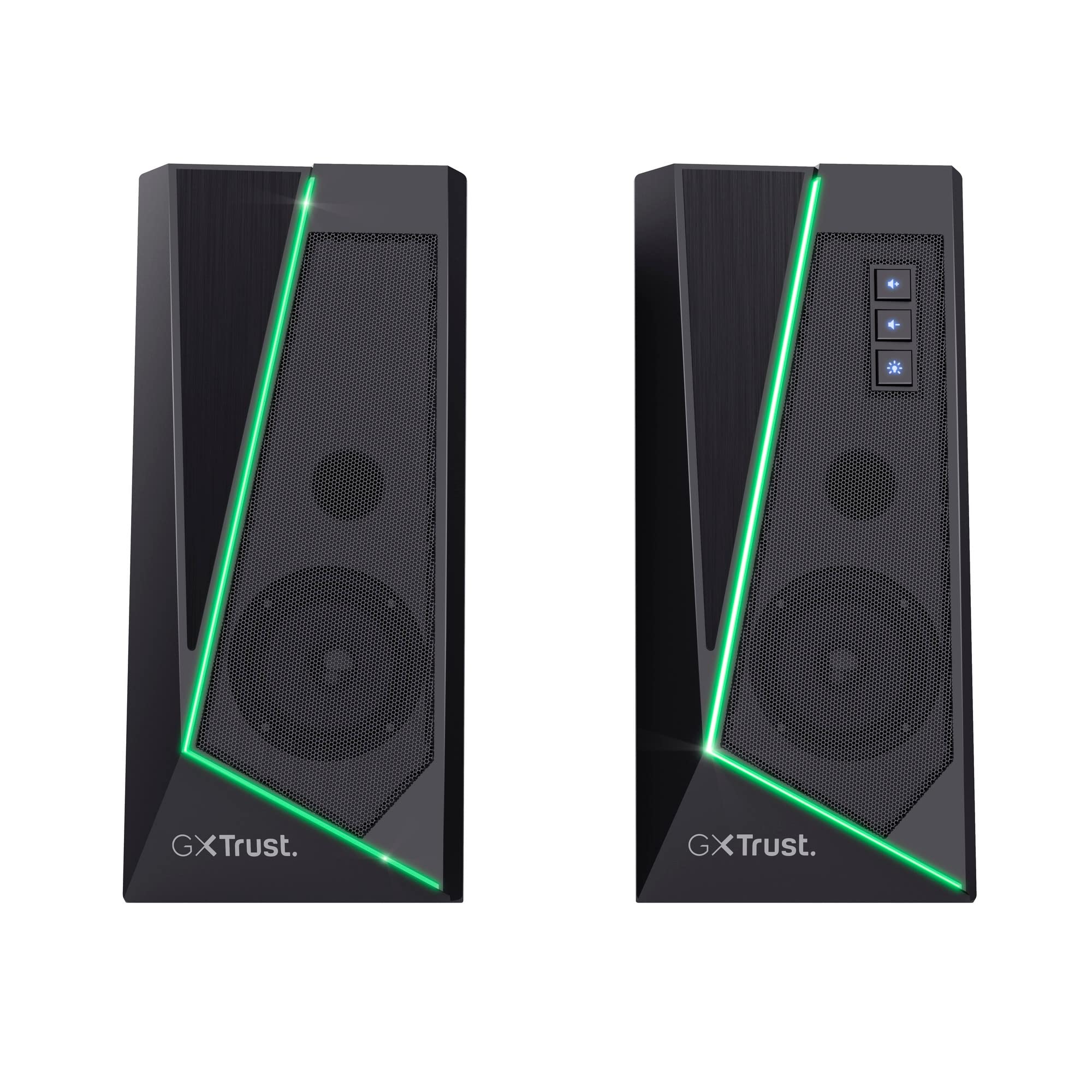 Trust Gaming GXT 609 Zoxa Système d'Enceintes, Haut-parleurs Gamer, 6 Modes d'Éclairage RGB, 12 W, Alimentation USB, Système Audio pour PC et Ordinateur Portable - Noir