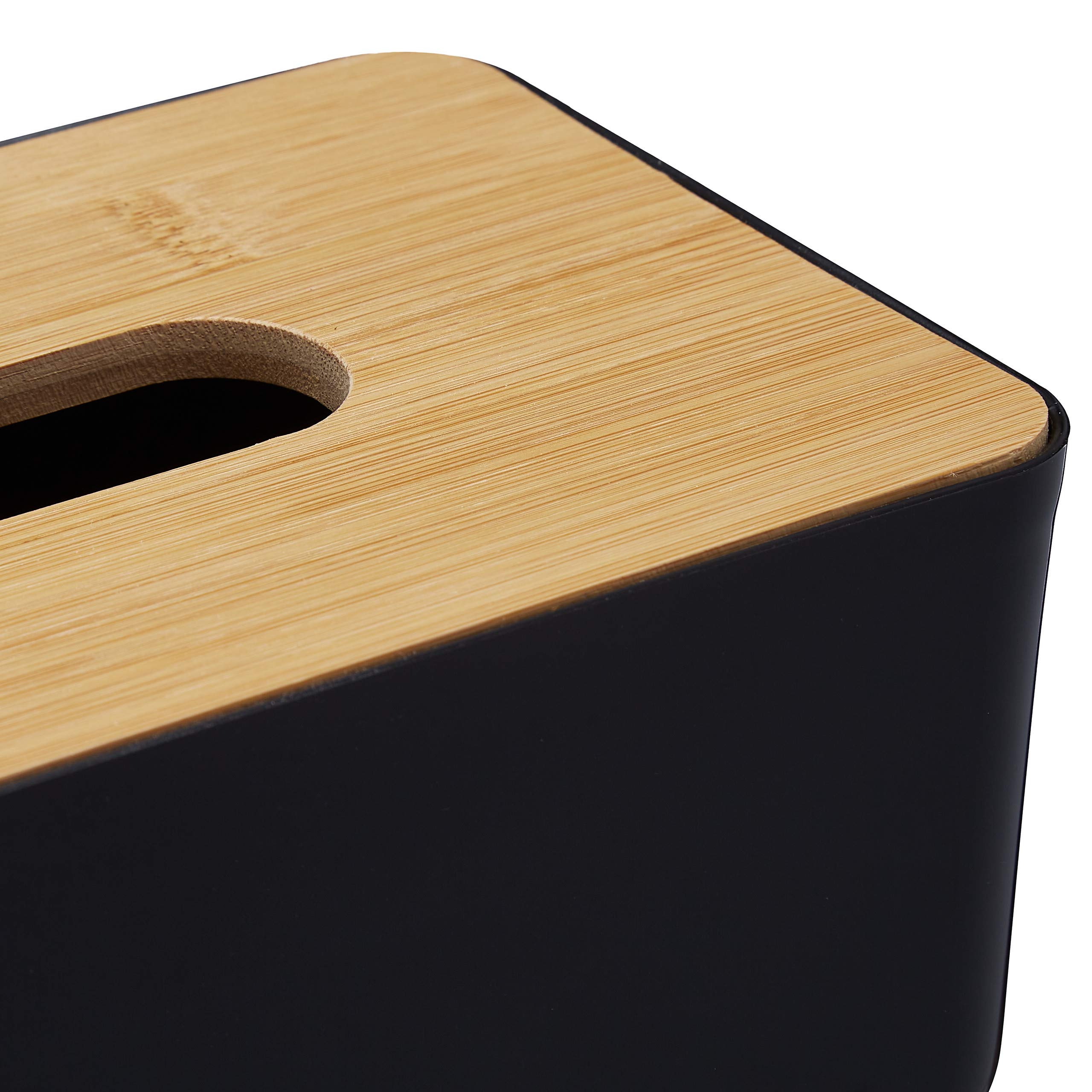 Relaxdays Porta Fazzoletti, Riutilizzabile, Portafazzoletti per Il Bagno, Coperchio in bambù, 10x23x13 cm, Nero/Naturale