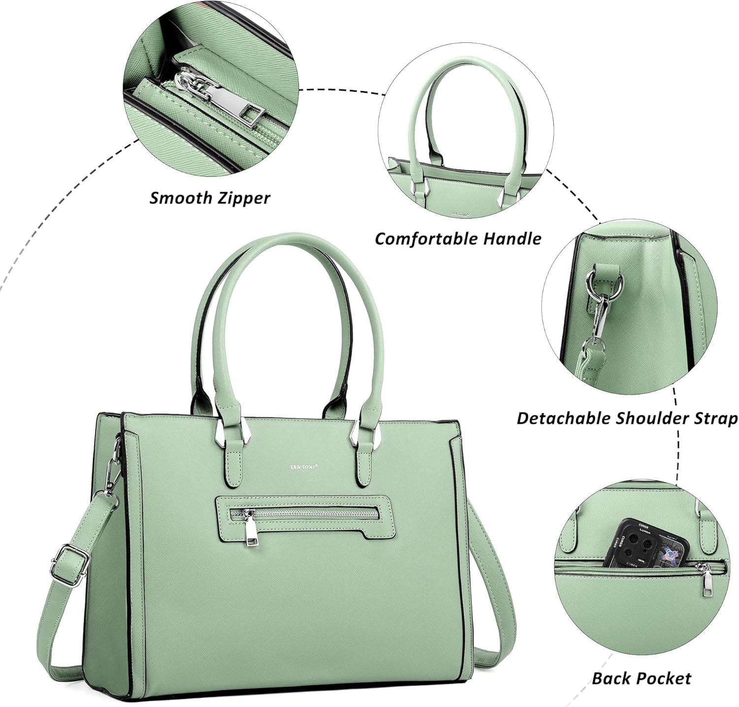 TANTOMI Structured Satchel Purses for Women, Medium Vegan Leather Top Handle Handbag with Pockets, Classy Work Bag for Ladies