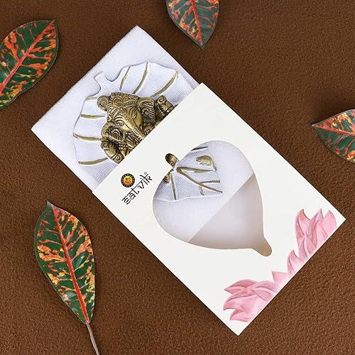 Miniatura 2 de SATVIK Metal Pan Patta Ganesh Decorativo Colgante de Pared Showpiece Señor Ganesha en la Hoja Decoración del Hogar. Inauguración de la casa india