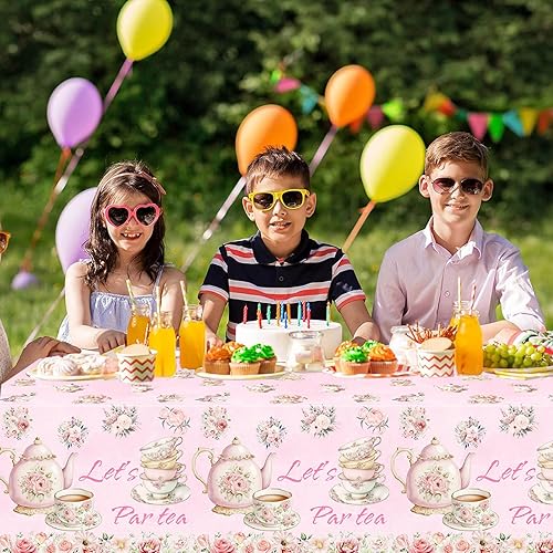 Miniatura 7 de Mantel de té Let's Par de 3 piezas, fundas de mesa para fiesta de té, té floral, tetera, tetera, temática de té, despedida de soltera, compromiso,