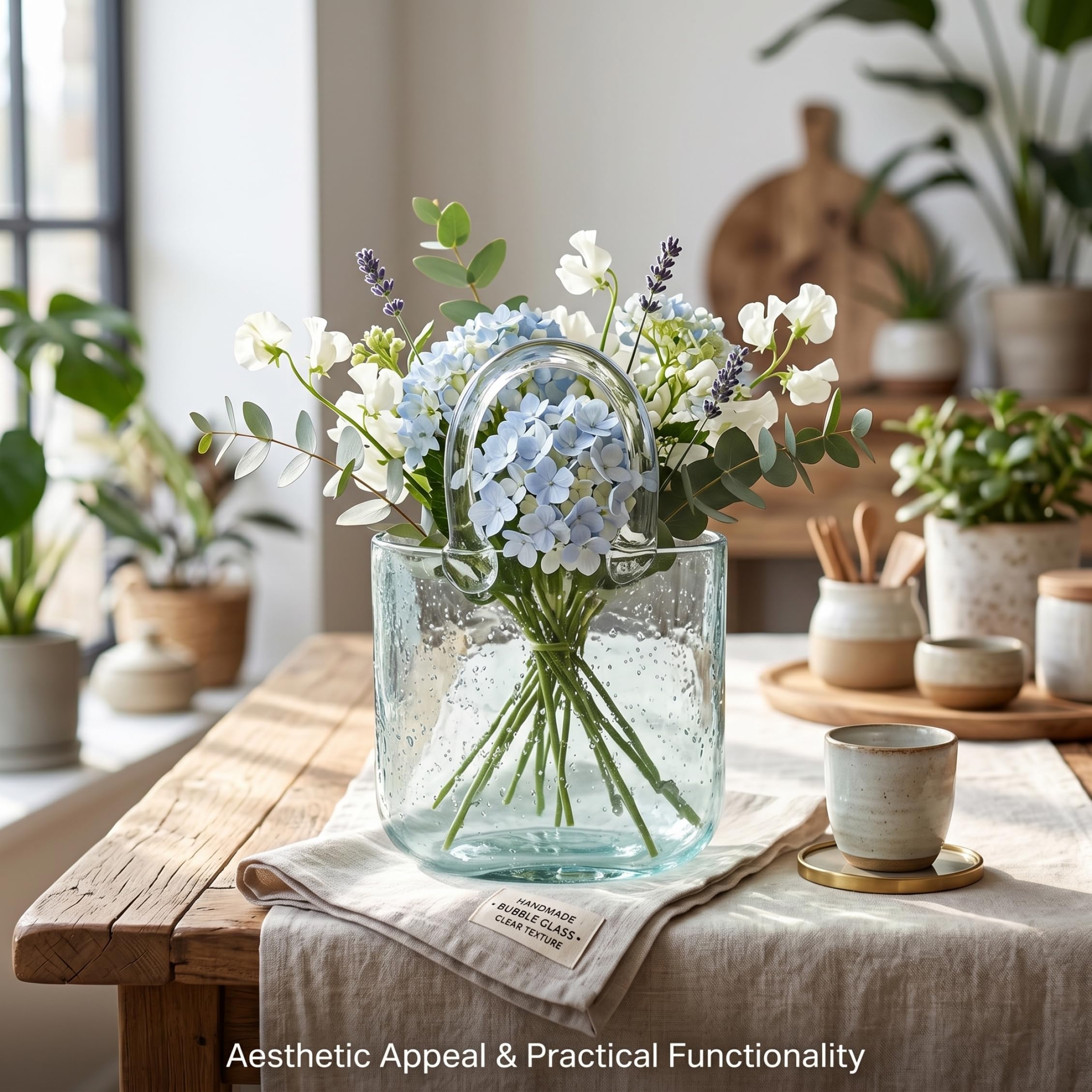 Vaso portamonete in vetro, graziosi bicchieri a bolle per bevande, composizione floreale e decorazioni per piccoli acquari, azzurro
