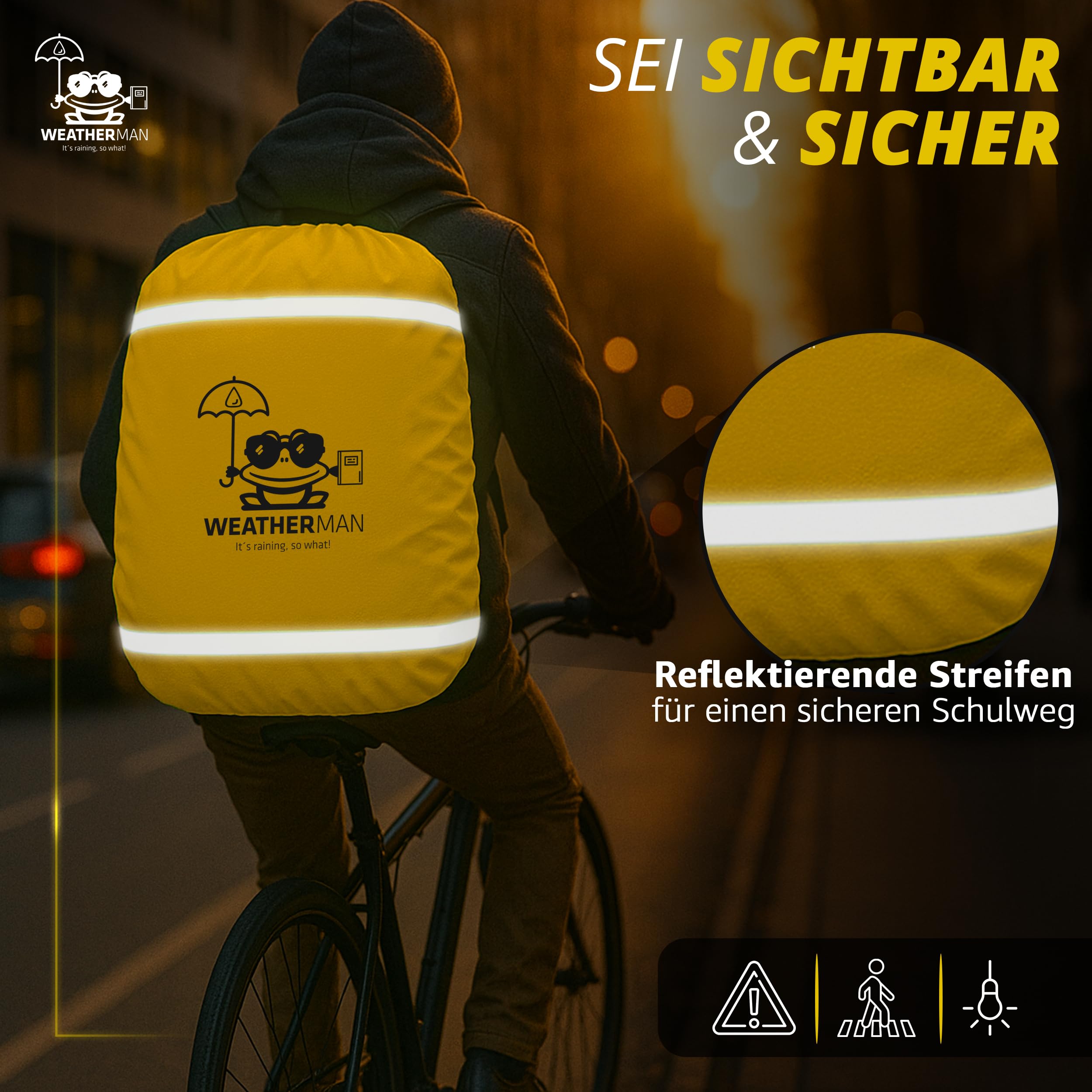 Weatherman, Protector de Lluvia para Carpetas y Mochilas, Color neón, con Goma elástica, Funda de Seguridad Impermeable