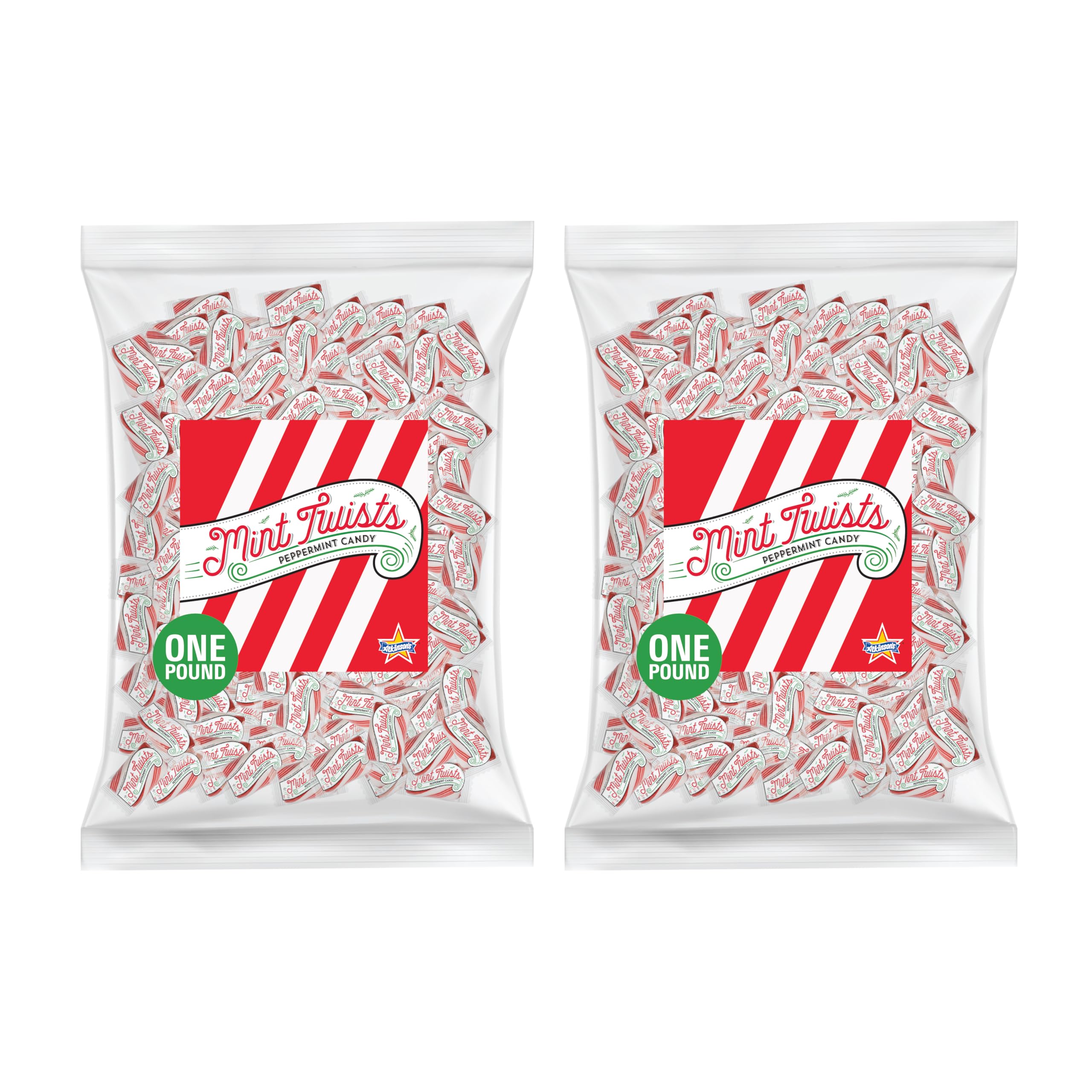 Peppermint Red & White Cylinder Shaped Mint Candy Twists - 2 Pounds-Individually Wrapped