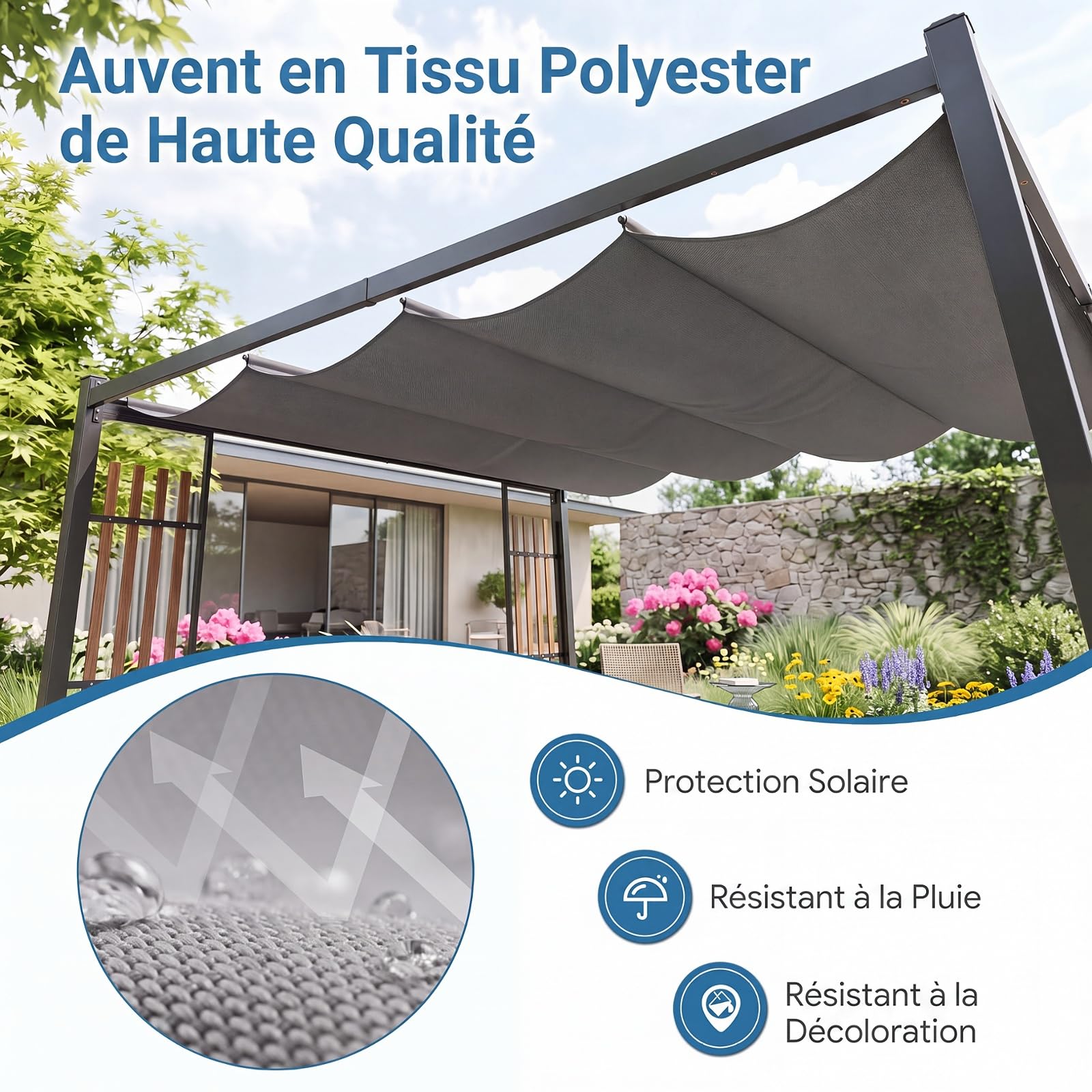 COSTWAY Pergola Tonnelle Jardin 2,3x2,3M, pour Terrasse Extérieure, Gris (sans Étagères)