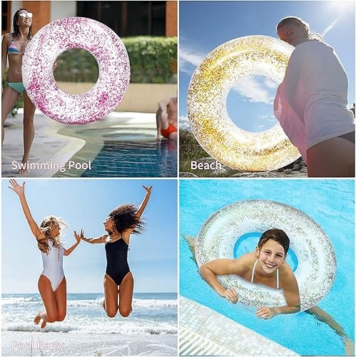 Miniatura 2 de Anas Pool Floats Rings, Inflatable Swimming Pool Floating Rings, Summer Fun Glitter Multicolor Swim Tube Pool Floaties, Summer Outdoor Floats 3 Pack