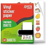 Papier Autocollant Vinyle Imprimable Premium JOYEZA pour Imprimante à Jet d'Encre - 80 Feuilles Mat Blanc Imperméable, Sèche Rapidement Couleurs Vives, Retient Bien l'Encre - Résistant à la Déchirure - Imprimante à Jet d'Encre & Laser