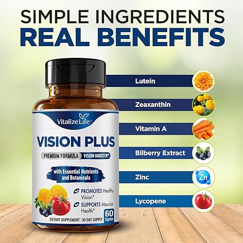 Miniatura 4 de Vision Plus Suplementos de salud ocular para adultos  Vitaminas oculares para personas mayores con luteína, arándano y zeaxantina  Suplemento de