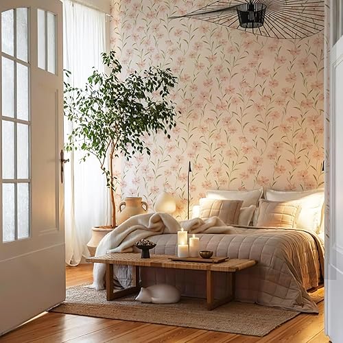 Miniatura 2 de JiffDiff Papel tapiz floral para despegar y pegar, papel de pared de margaritas rosas, flores de verano, habitación de guardería, papel de contacto