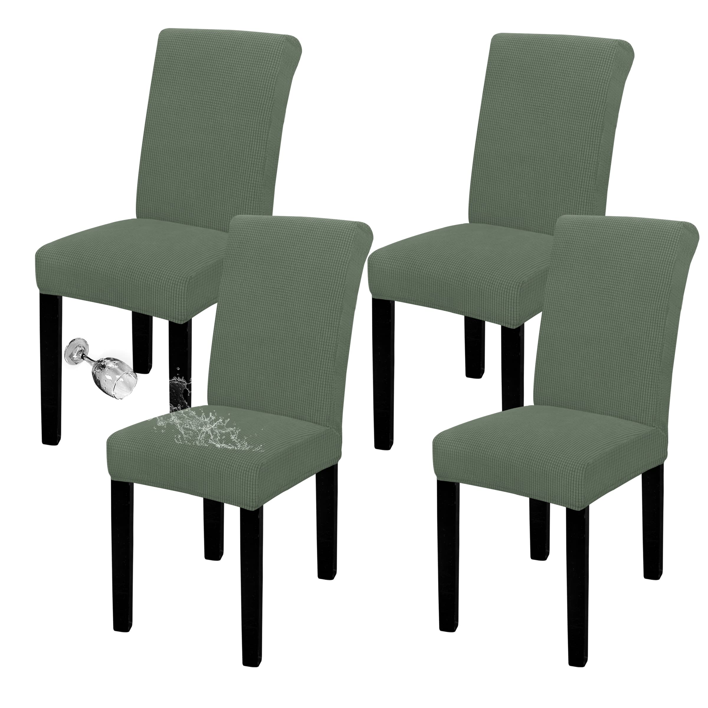 Easy-Going 100% Waterproof Dining Room Chair Cover Set of 4, Stretch Jacquard Parson Chair Slipcover Removable Washable Chair Protector for Home, Restaurant, Banquet (XLarge, Grayish Green)